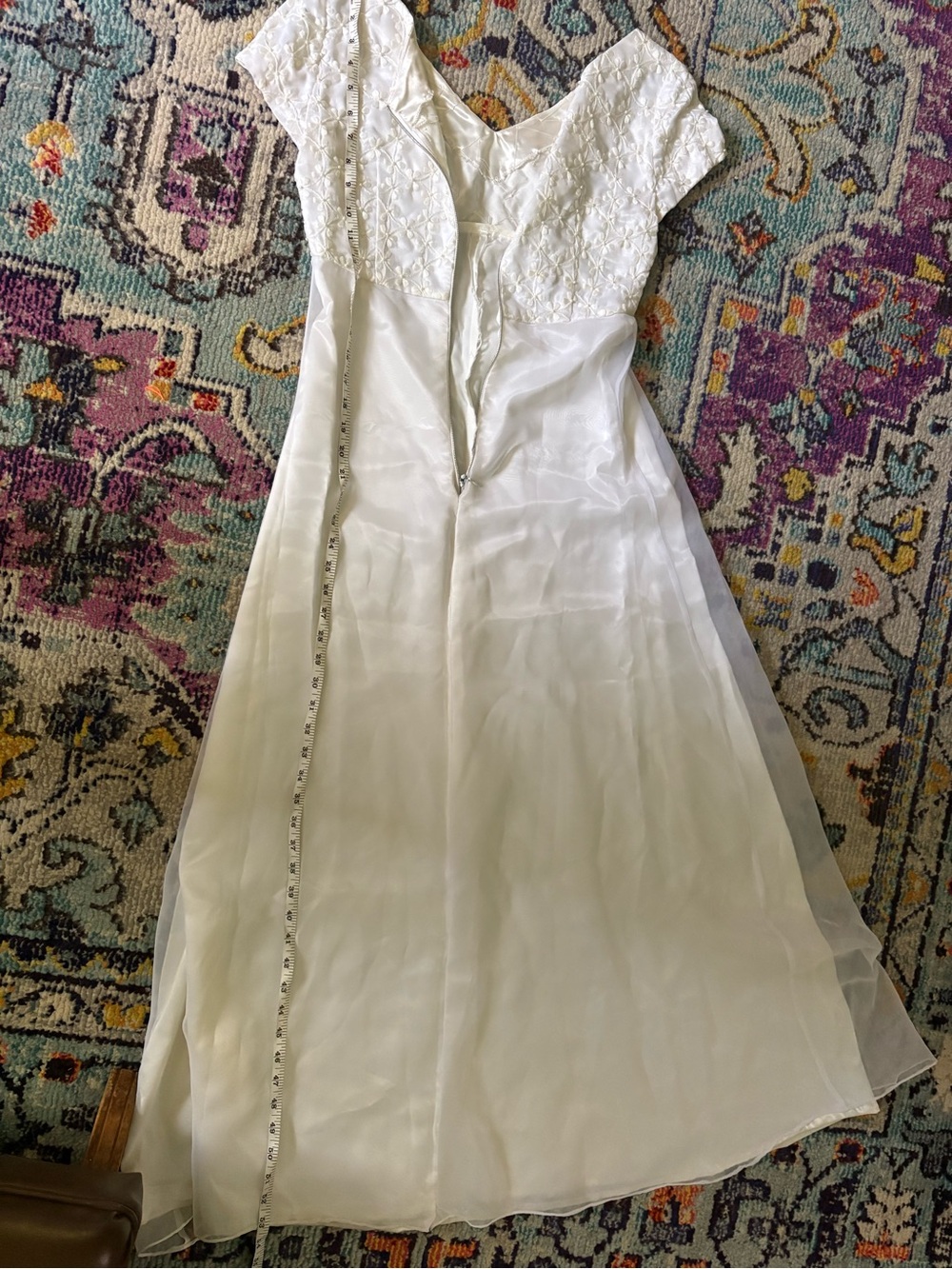 Vintage 90s Dress. Boho White Floral Classic Empire Waist. Wedding Dress - Picture 12 of 13